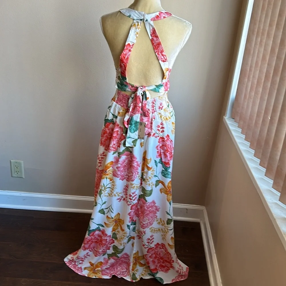Abel the Label Anthropologie Floral Maxi Dress NWT Sexy Back sz L - Picture 5 of 5